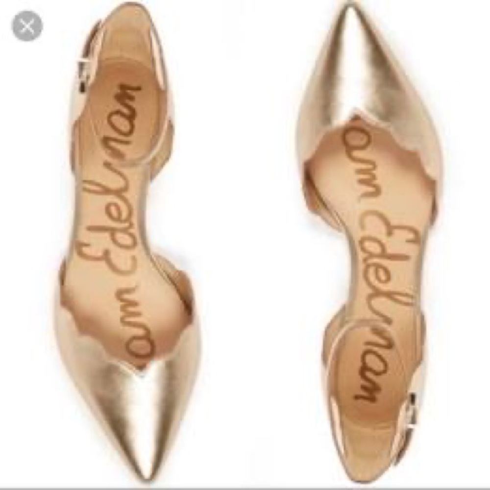 Sam Edelman Rowan gold flats pointy toe thin strap